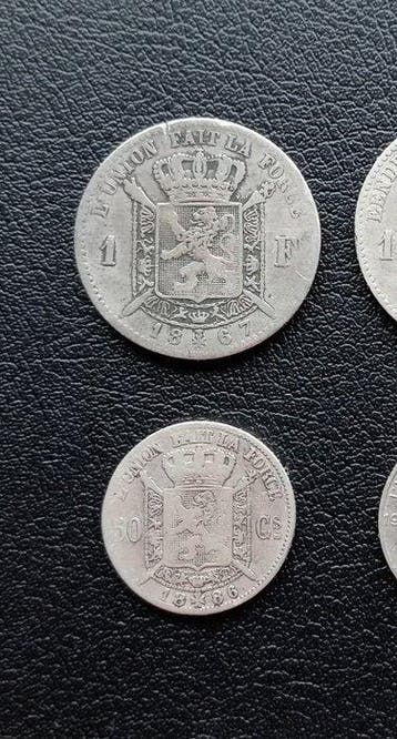 België. Leopold II. Lot van 6 zilveren munten - 1 fr. & 50