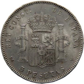 Spanje. Alfonso XIII. 5 Pesetas Acuñadas en Madrid 1898 *98*