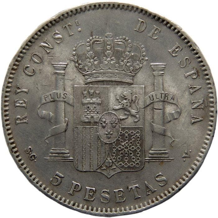 Spanje. Alfonso XIII. 5 Pesetas Acuñadas en Madrid 1898 *98*, Timbres & Monnaies, Monnaies | Europe | Monnaies non-euro