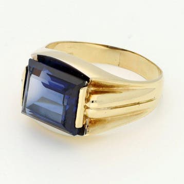 Bague - 14 carats Or jaune - Saffier, Handtassen en Accessoires, Ringen, Nieuw