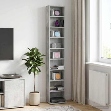 vidaXL CD Kast Betongrijs 33 x 23,5 x 175 cm Bewerkt hout, Huis en Inrichting, Woonaccessoires | Cd- en Dvd-rekken, Verzenden