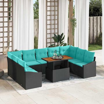 vidaXL Tuin Eettafel Set met kussen 10 pcs Zwart en, Tuin en Terras, Verzenden, Nieuw