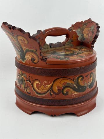 Container - Hout - Een rosemaling-blikdoos, Antiek en Kunst