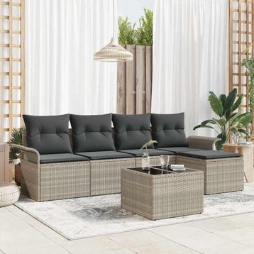 vidaXL Buitensofa 6 st Lichtgrijs poly rattan, Verzenden, Nieuw