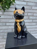 Beeld, black cat with tie and sunglasses - 29 cm - polyresin