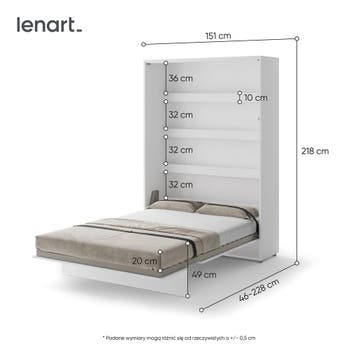 Lenart Bed Concept Verticaal Opklapbed 140x200 - Wit, Nieuw