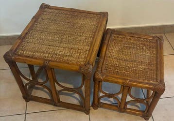 Set bijzettafels - Bamboe, Rattan, Hout - Twee vintage