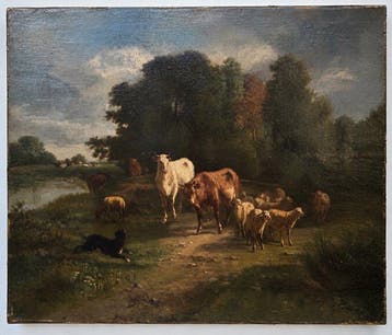 Scuola franco-fiamminga (XIX) - Paesaggio pastorale con, Antiek en Kunst