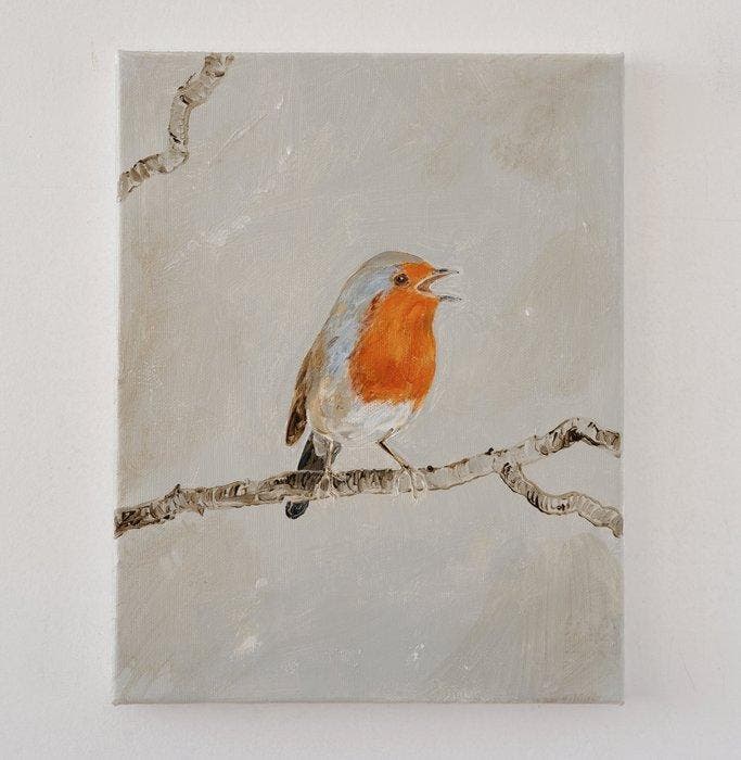 Matthieu van Riel - Roodborstje, Antiquités & Art, Art | Peinture | Moderne