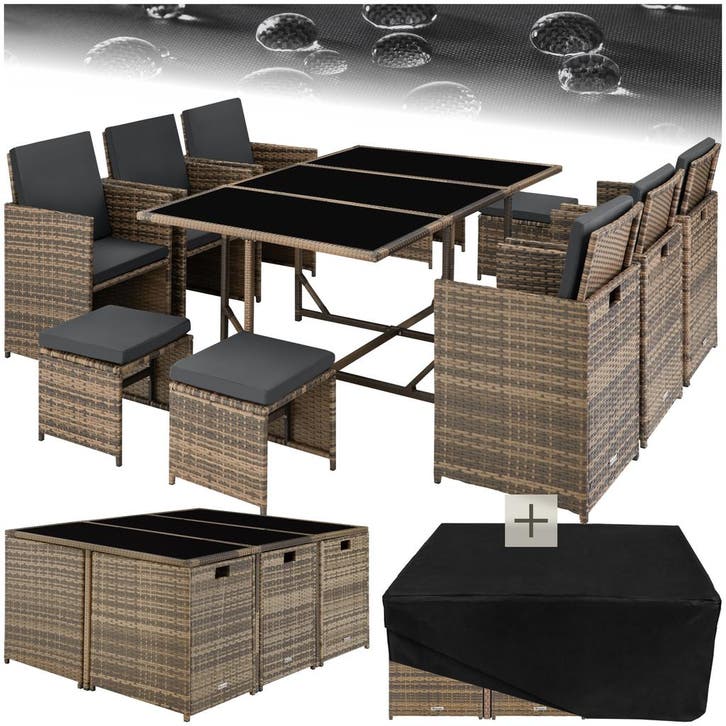 Wicker zitgroep Malaga 6+4+1 met beschermhoes - natuur, Tuin en Terras, Tuinsets en Loungesets, Verzenden