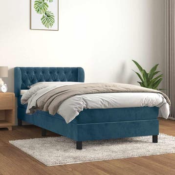 vidaXL Boxspring met matras fluweel donkerblauw 90x200 cm, Verzenden