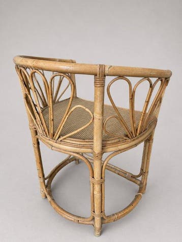 Fauteuil - Bambou, Rotin - Chaise tonneau vintage des années
