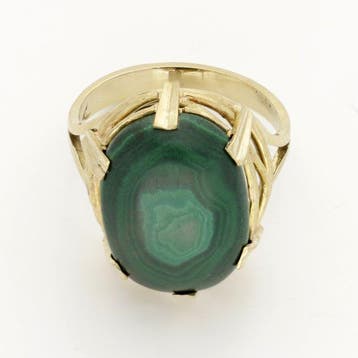 Bague - 18 carats Or jaune - malachite
