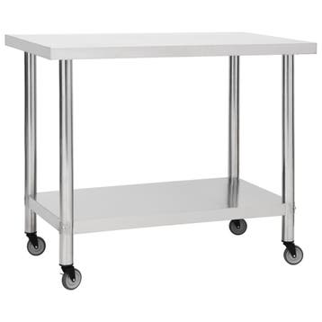 vidaXL Keukenwerktafel met wielen 100x60x85 cm roestvrij, Verzenden
