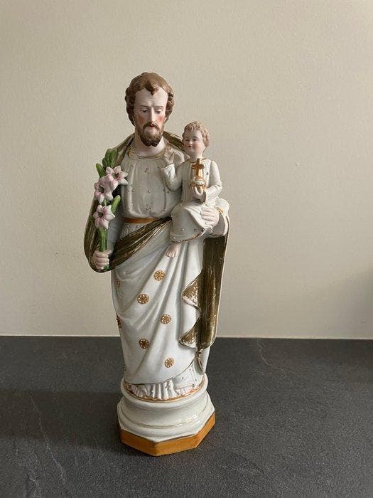 Beeld, Sint-Jozef met Jezus - 39 cm - Biscuit porselein, Antiek en Kunst, Antiek | Boeken en Manuscripten