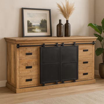 Dressoir Mangohout Milan 240 cm, Huis en Inrichting, Kasten | Dressoirs, Verzenden, Nieuw, Overige houtsoorten, Industriële meubels