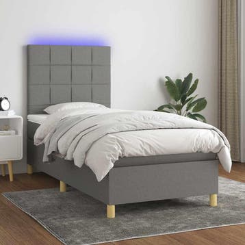 vidaXL Boxspring met matras en LED stof donkergrijs 90x200, Verzenden, Nieuw