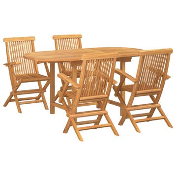 vidaXL Tuin Eettafel Set 5 st Bruin Massief Teakhout, Tuin en Terras, Tuintafels, Verzenden, Nieuw
