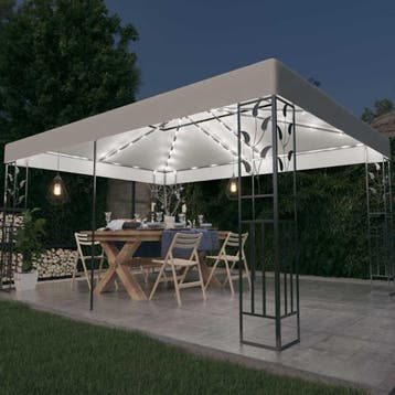vidaXL Prieel met dubbel dak en LED-lichtslinger 3x4 m wit, Verzenden, Nieuw