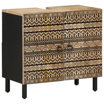 vidaXL Wastafelkast 62x33x58 cm massief mangohout zwart, Verzenden, Nieuw