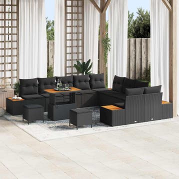 vidaXL Tuinbank Set 13 st 12-Aantal zitplaatsen Zwart Poly, Verzenden
