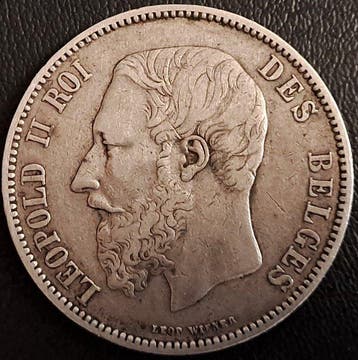 Belgique. Léopold II. 5 Francs 1868 petite tête Position A