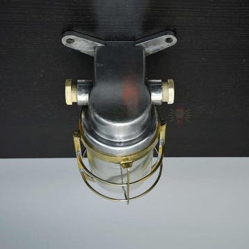 WISKA - Wandlamp - Messing, Glas - Industrieel kooi-lamp