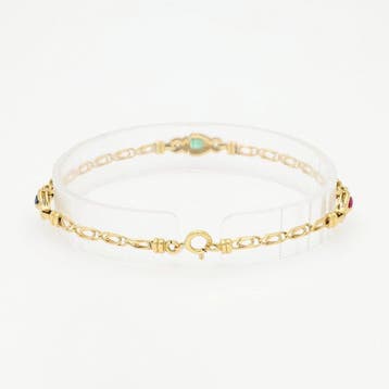 Bracelet - 18 carats Or jaune - Saphir-Émeraude-Rubis
