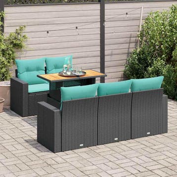 vidaXL 6-delige Loungeset met kussens poly rattan zwart, Verzenden, Loungeset