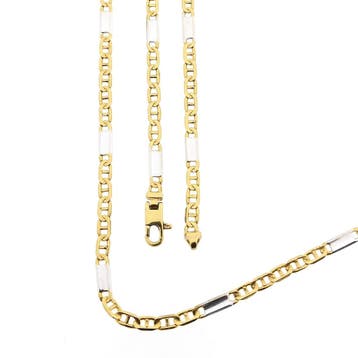 Bicolor gouden marineschakel ketting | 61,5 cm, Ophalen of Verzenden, Gebruikt, Goud, Goud