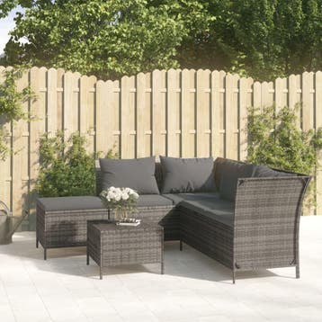 vidaXL 4-delige Loungeset met kussens poly rattan grijs, Verzenden, Nieuw, Loungeset