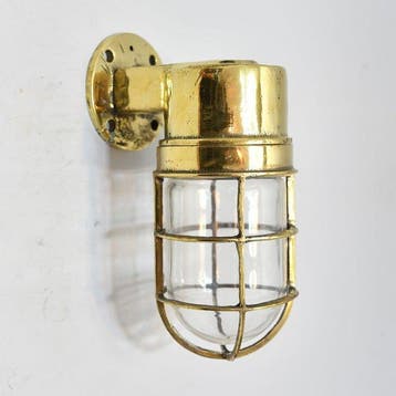 Wandlamp - Messing, Glas - Industrieel kooi-lamp