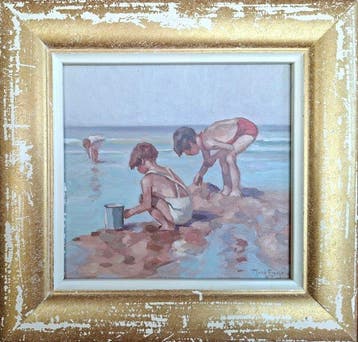 Jan Engel (1950) - Strand gezicht, Antiek en Kunst