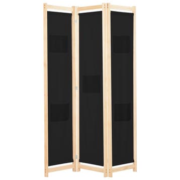 vidaXL Kamerscherm met 3 panelen 120x170x4 cm stof zwart, Verzenden, Nieuw