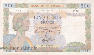 France Frankreich F 32/02 500 Francs La Paix 16/05/1940 P..., Verzenden, België