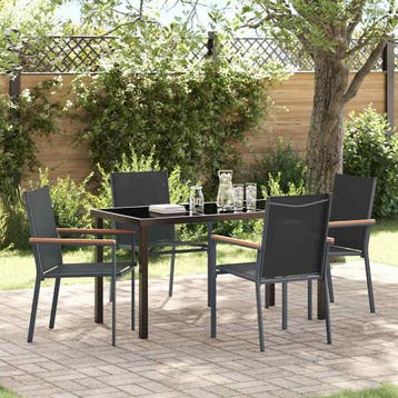 vidaXL Tuin Eettafel Set 5 st Zwart Poedergecoat staal, Verzenden