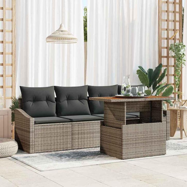 vidaXL Tuinbank Set met kussen 5 pcs Grijs Poly rattan, Jardin & Terrasse, Ensembles de jardin, Envoi