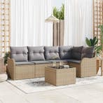 vidaXL Tuinbank Set met opslag 6 pcs Beige poly rattan, Verzenden, Nieuw