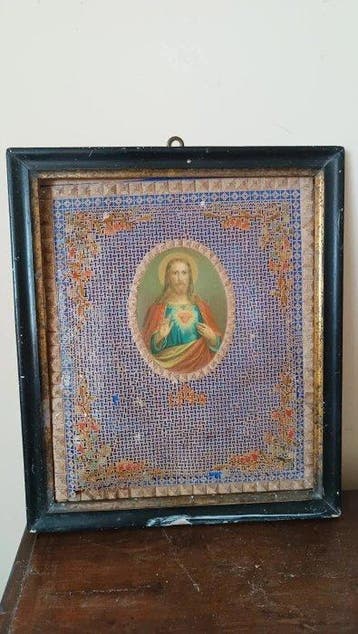 Ex-voto schilderij - Heilig Hart van Jezus - 31 x 37 cm -