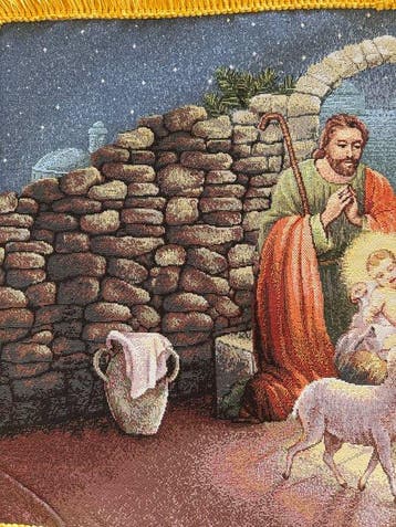 San Leucio Zeldzaam wandtapijt van de Nativiteit met gouden