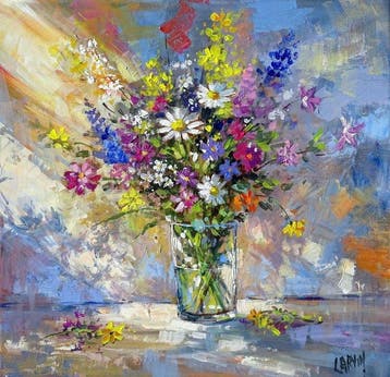 Carvin - Fleurs des champs dans un verre, Antiquités & Art