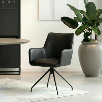 Leren eetkamerstoel Wave - Granada Black (zwart) - Spinpoot, Huis en Inrichting, Stoelen, Bohemian, Eigentijds, Industrieel, Modern, Scandinavisch