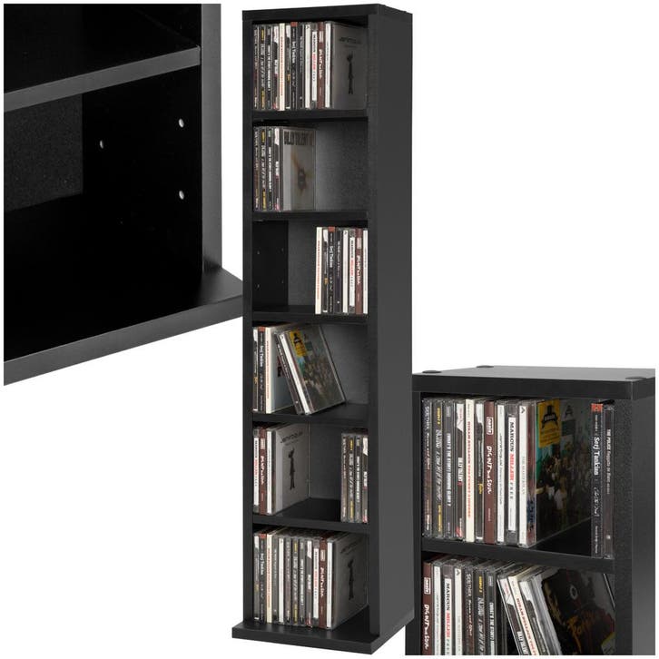 CD mediakast met 6 vakken 90x21x20cm - zwart, Maison & Meubles, Accessoires pour la Maison | Étagères pour CD & DVD, Envoi