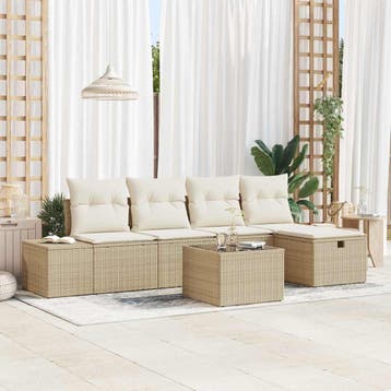vidaXL Tuinbank Set 6 st Beige poly rattan, Verzenden, Nieuw