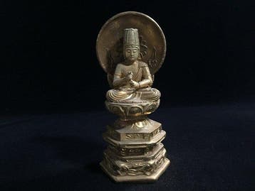 Japanese Vintage Gilded Metal Buddhist Statue - Seated