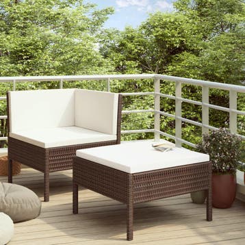vidaXL 2-delige Loungeset met kussens poly rattan bruin, Verzenden, Nieuw, Loungeset