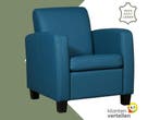 Leren fauteuil Joy - Toledo Turquoise (blauw) - Poten hout, Nieuw, Ophalen of Verzenden, Eigentijds, Klassiek, Modern, 50 tot 75 cm