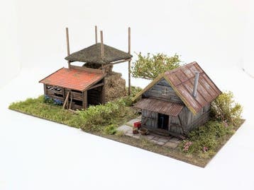 Handgemaakt - Diorama Handgemaakte landelijke schuur met, Hobby en Vrije tijd, Nieuw