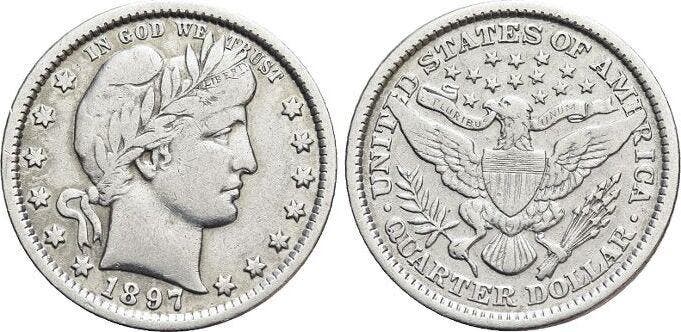 1/4 Dolla (quarter) 1897 Vereinigte Staaten von Amerika, Postzegels en Munten, Munten | Amerika, Verzenden