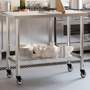 vidaXL Keukenwerktafel met wielen 110x55x85 cm roestvrij, Verzenden